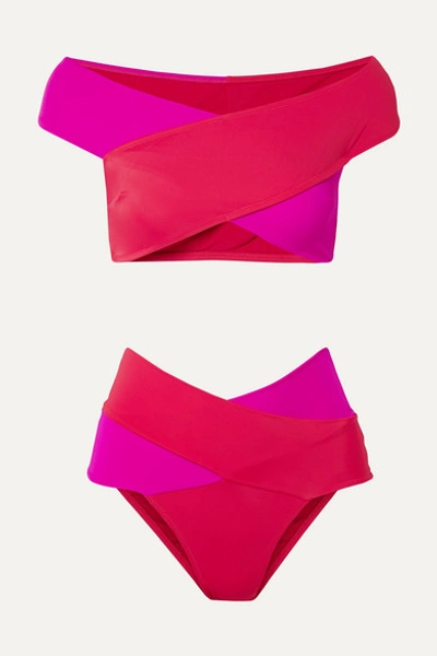 Oye Swimwear Lucette Crisscross Two-piece Bikini In Fushcia Red