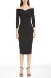 Chiara Boni La Petite Robe Three Quarter-sleeve Pleated Sheath Dress In Black