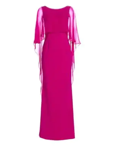 Teri Jon By Rickie Freeman Women's Scuba Gown Chiffon Overlay Dress In Raspberry