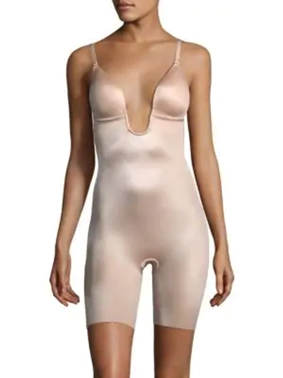 Spanx Suit Your Fancy Plunge Low-back Mid-thigh Bodysuit In Champagne Beige
