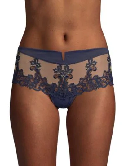 Simone Perele Saga Floral Lace Boyshorts In Navy