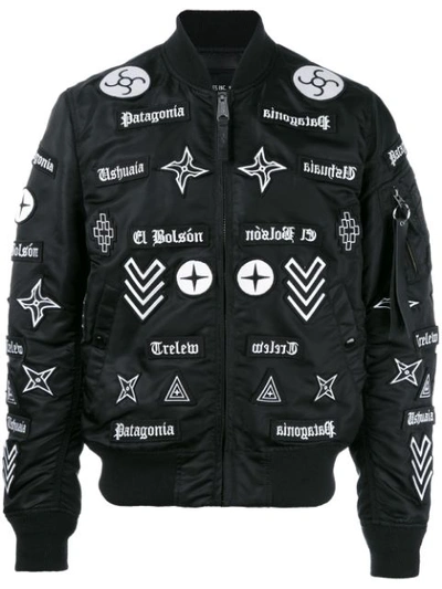 Marcelo Burlon County Of Milan X Alpha Industries 'roldan' Embroidered Patch Ma-1 Bomber Jacket In Black & White