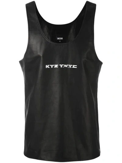 Ktz Embroidered Leather Tank Top In Black