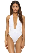 Oye Swimwear Roman Plunge Neck One Piece In White