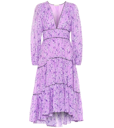 Ulla Johnson Joan Tiered Floral-print Cotton And Silk-blend Midi Dress In Floral,purple