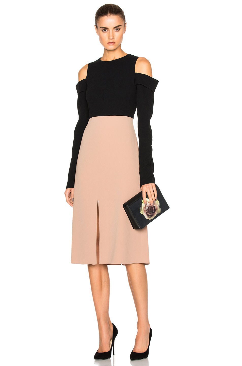 long sleeve cut out shoulder dress