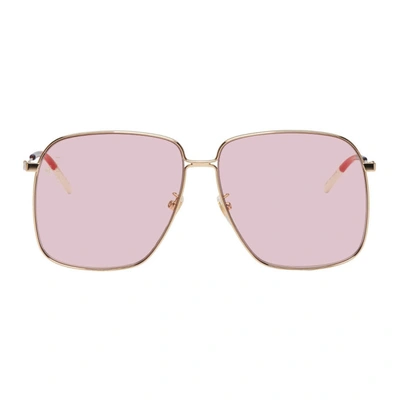 Gucci Pink Metal Rectangular-frame Sunglasses In 004 Pinklen