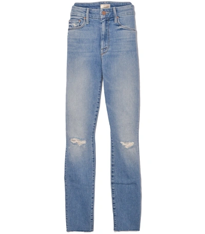 Mother High Waisted Looker Ankle Fray Jean In Shoot To Thrill Destroyed In Blue