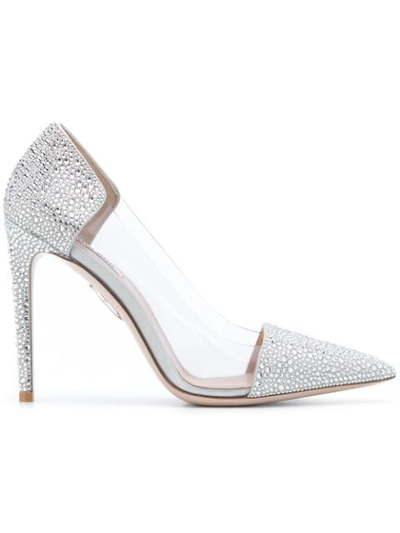 Miu Miu Crystal Embellished Pumps In Silver