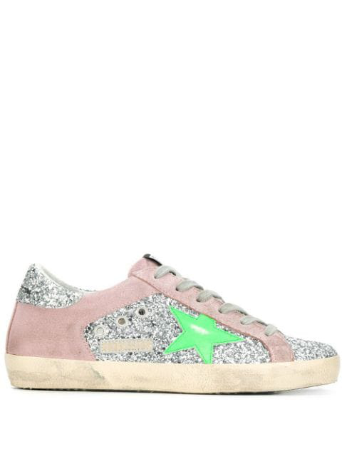 Golden Goose Superstar Sneakers In Silver Glitter/pink Suede | ModeSens