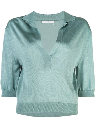 Tibi Rugby Elbow-sleeve Cropped Polo Top In Egg Blue