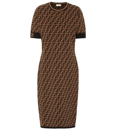 Fendi Stretch Jacquard-knit Dress In Brown