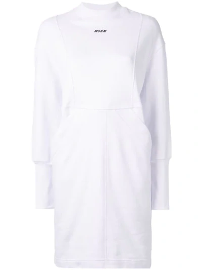 Msgm Logo Print Sweatshirt Dress In White
