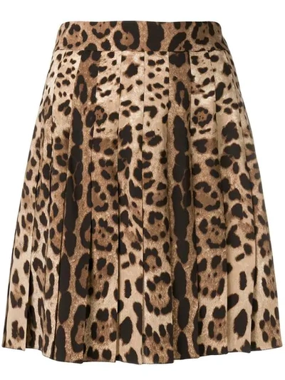 Dolce & Gabbana Pleated Leopard-print Stretch-wool Skirt In Brown