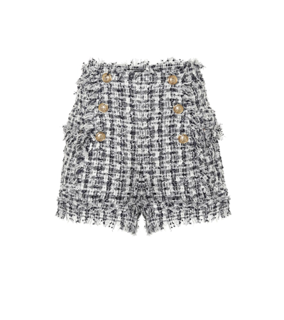 Balmain Button-embellished Tweed Shorts In Sab Bleu/blanc