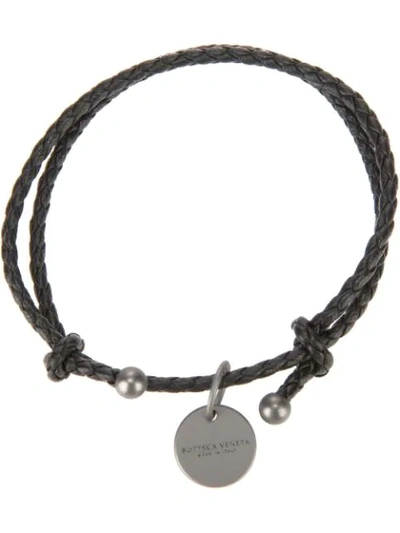 Bottega Veneta Leather Intrecciato Bracelet In Black