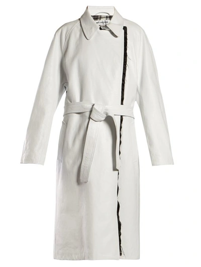 Balenciaga Belted Leather Coat In White