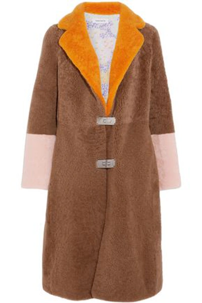 Saks Potts Woman Color-block Shearling Coat Light Brown