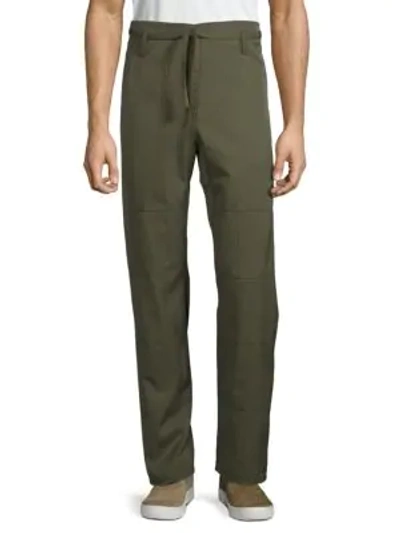 Valentino Belted Straight-fit Wool Pants In Army