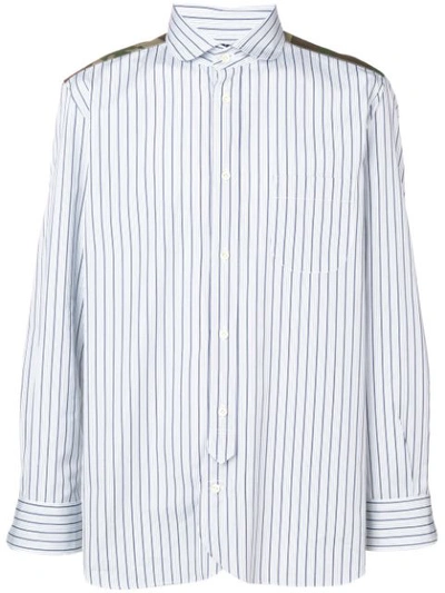Junya Watanabe Stripe And Camouflage-print Cotton Shirt In Blue