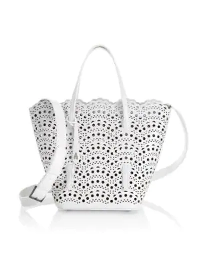 Alaïa Nicole Cutout Leather Top-handle Bag W/ Zip Top In White