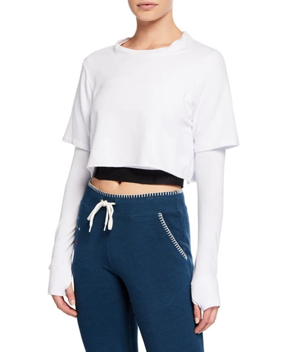 Monrow Double Layer Cropped Active Top In White