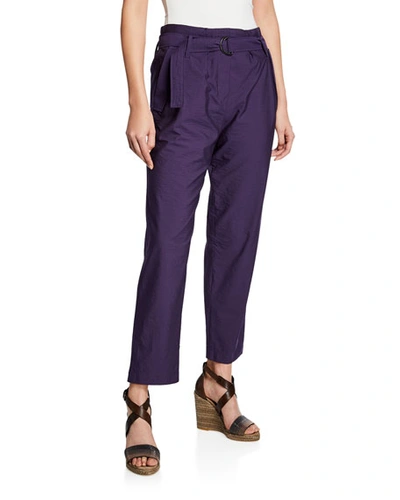 Brunello Cucinelli Crinkled Cotton Straight-leg Utility Pants In Purple