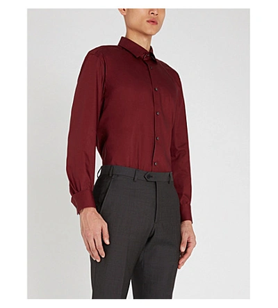 Hugo Boss Regular-fit Cotton Shirt In Dark Red