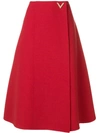 Valentino High-waist Wrap-effect Wool-crepe Midi Skirt In Red