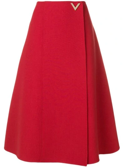 Valentino High-waist Wrap-effect Wool-crepe Midi Skirt In Red