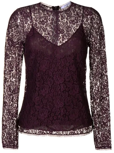 Givenchy Long-sleeve Lace Illusion Blouse In Purple