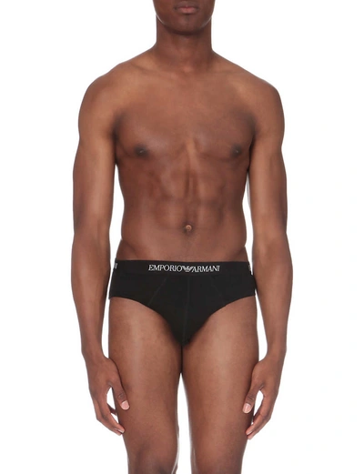 Emporio Armani Mens Black Pack Of Two Slim-fit Stretch-cotton Briefs S