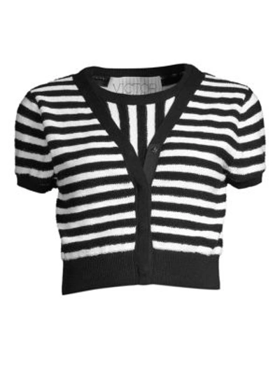 Victor Glemaud Women's Striped Terry Faux-cardi Knit In White Black