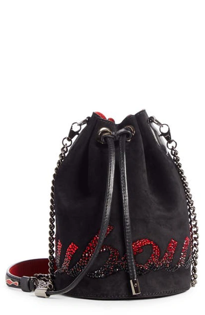 Christian Louboutin Marie Jane Bucket Black Suede Shoulder Bag In Black/ Red