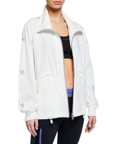 Adidas By Stella Mccartney Performance Essentials Zip-front Logo Active Jacket In White