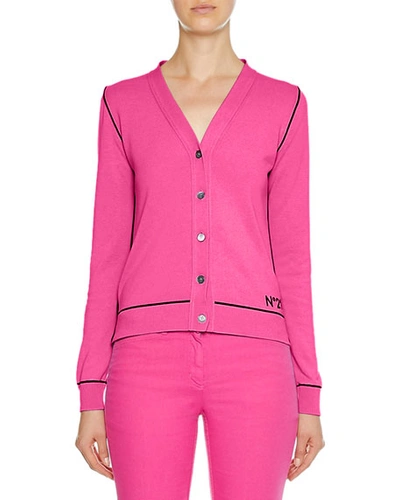 N°21 V-neck Button-front Cotton Cardigan In Fuchsia