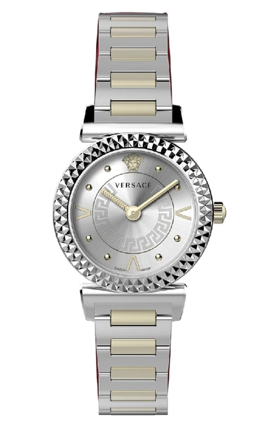 Versace Mini Vanity Bracelet Watch, 27mm In Silver/ Gold/ Silver