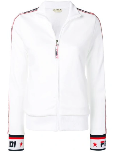Fendi Embroidered Cotton-blend Jersey Track Jacket In White
