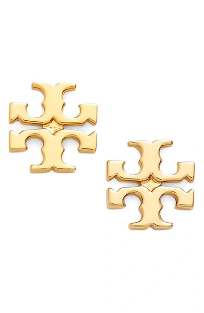 Tory Burch Logo Stud Earrings In Shiny Gold