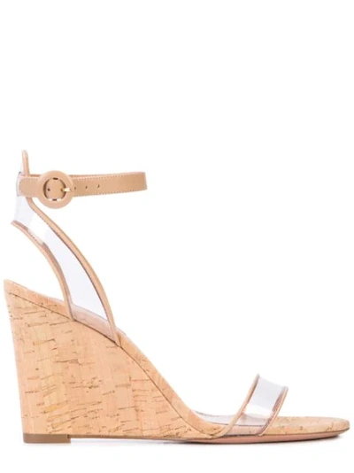 Aquazzura Minimalist 85 Pvc And Metallic Leather Wedge Sandals In Gold