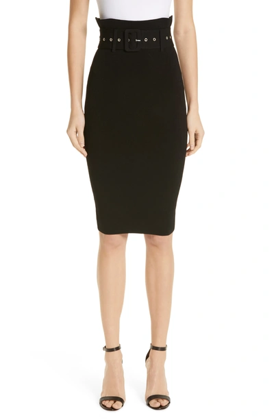 Milly Belted High Waist Pencil Skirt In Black