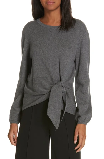 Milly Tie Front Balloon Sleeve Sweater In Charcoal