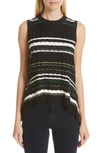 Proenza Schouler Stripe Knit Peplum Top In 12222 Black/ Green Combo