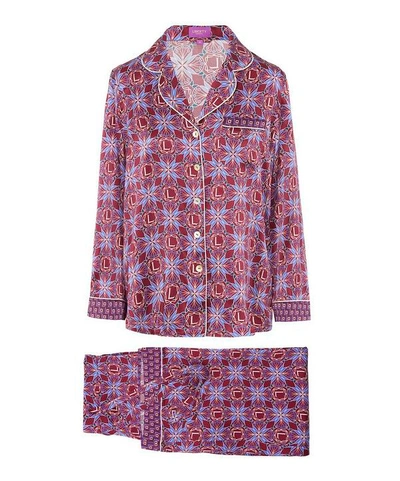 Liberty London Harlequin Iphis Silk Satin Long Pyjama Set In Pink