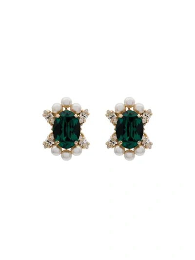Anton Heunis Metallic Gold, Green And White Crystal And Pearl Earrings