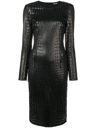 Tom Ford Scale Effect Fitted Dress In Black