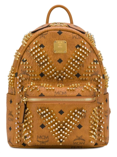 Mcm Embellished Monogram Backpack - Brown