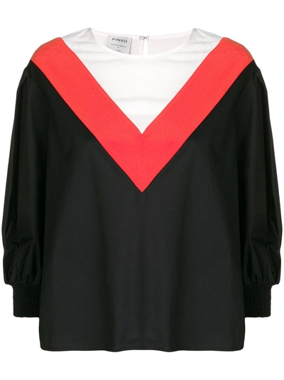 Pinko Colour Block Bell Sleeve Blouse In Black