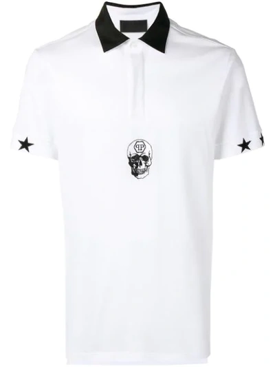 Philipp Plein Skull Embroidered Polo Shirt In White