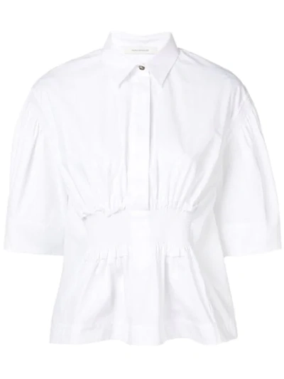 Cedric Charlier Ruched Half Sleeve Shirt In White